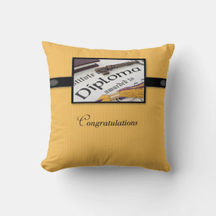 Graduation Diploma, Black, Gold, Square Gift Cushion