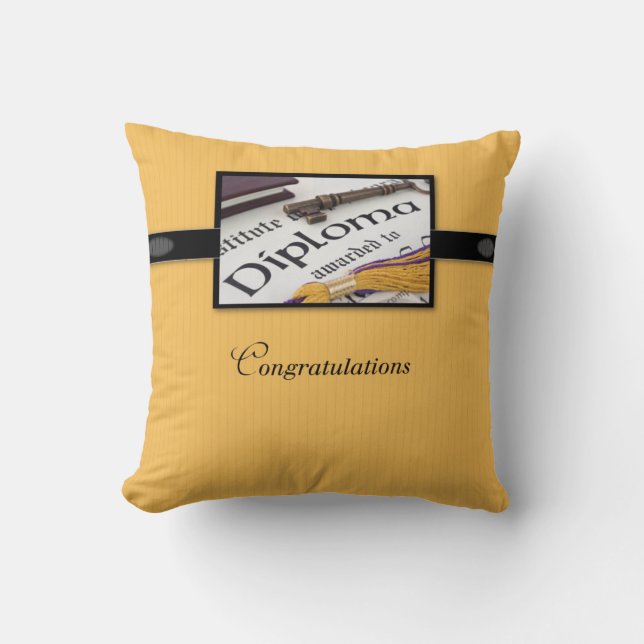 Graduation Diploma, Black, Gold, Square Gift Cushion (Front)