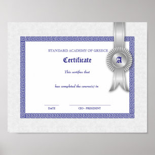 Graduation Diploma Certificate Greek Keys Silver Poster