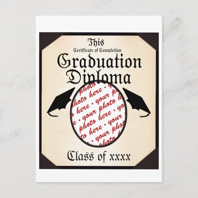 Graduation Diploma Photo Frame Announcement Postcard (Front)