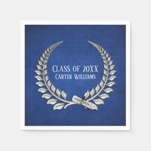 Graduation Diploma Silver Laurel on Blue  Napkin