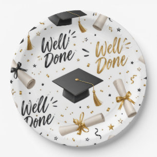 Graduation Diplomas, Caps with Well Done Text  Paper Plate