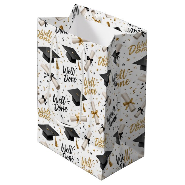 Graduation Diplomas with Well Done Text  Medium Gift Bag (Front Angled)