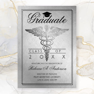 Graduation Doctor Caduceus Silver Grad Cap Announcement