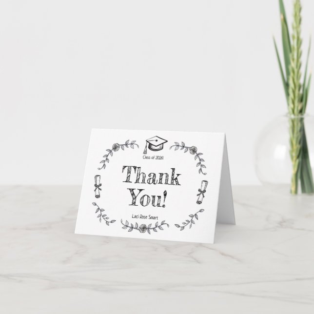 Graduation Doodles Thank You Card (Front)