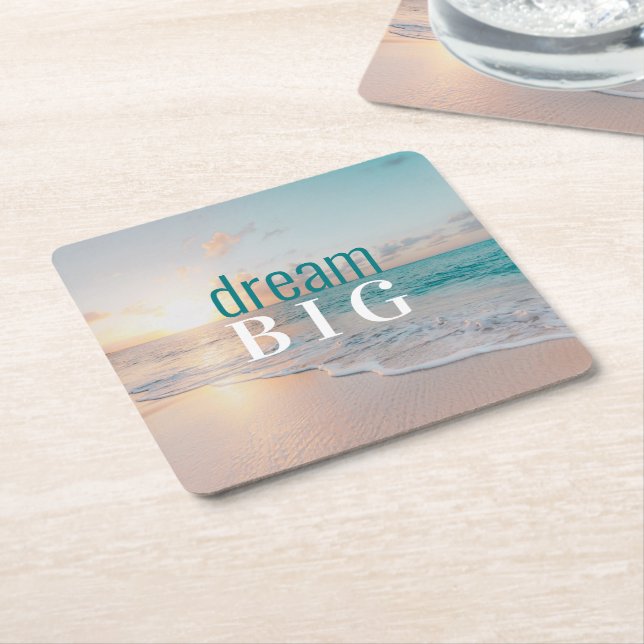 Graduation Dream Big  Beach Photo Positivity Square Paper Coaster (Angled)