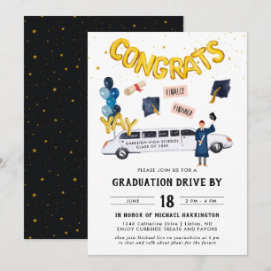 Graduation Drive By Parade Party White Limo Invitation