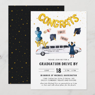 Graduation Drive By Parade Party   White Limo Invitation
