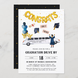 Graduation Drive By Parade Party   White Limo Invitation