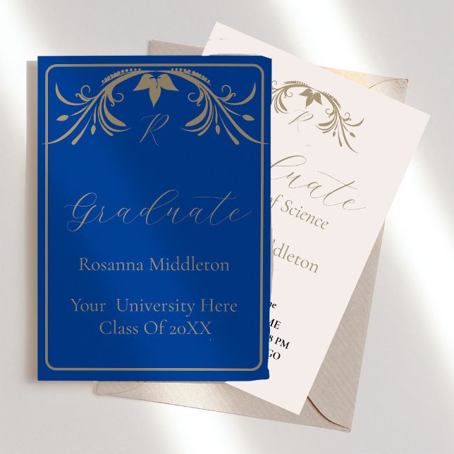 Graduation Elegant Crest Simple Blue Celebration  Invitation (Creator Uploaded)