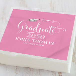 Graduation Elegant Mortarboard MInimalist Pink Napkin