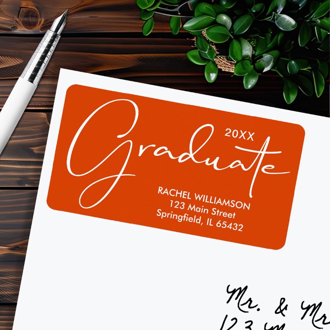 Graduation Elegant Script Orange Return Address Label (Graduation Elegant Script Orange Return Address Labels)