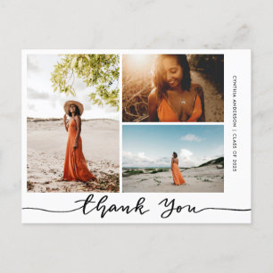 Graduation Elegant Thank You Script Grad Photo Postcard