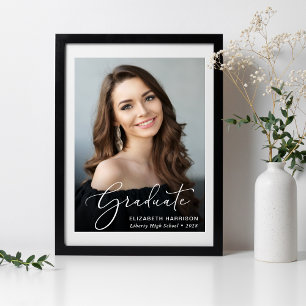 Graduation Elegant White Script Photo Overlay Poster