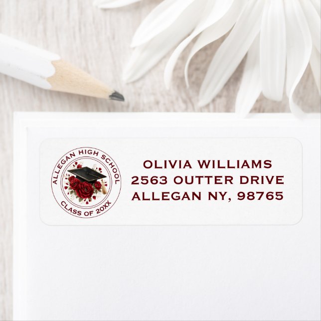 Graduation Emblem Return Address Label with Roses (Insitu)