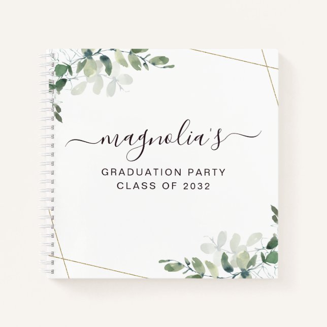 Graduation Eucalyptus Gold Foil Budget Guest Book (Front)