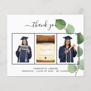 Graduation eucalyptus photo budget thank you card