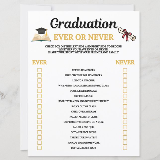 Graduation Ever Or Never Game (Front)