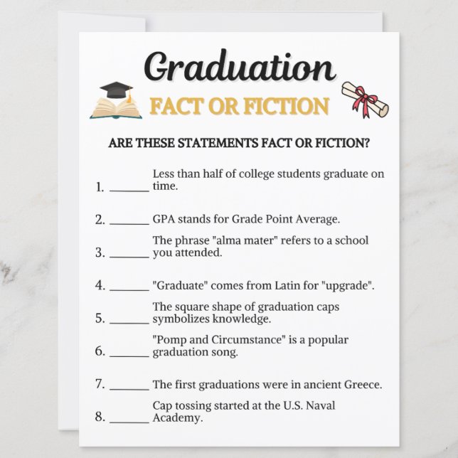 Graduation Fact or Fiction Game (Front)