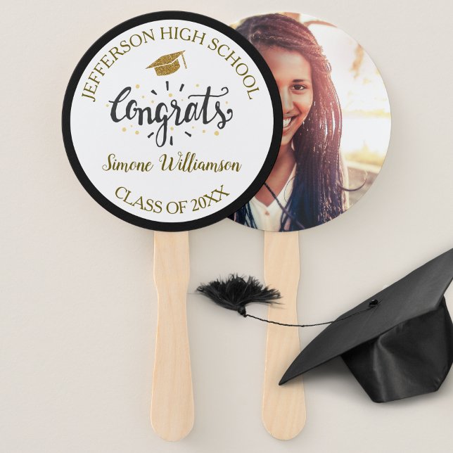 Graduation Fan Chic Gold Custom Graduate Photo (Creator Uploaded)