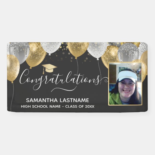 Graduation Fancy Glitter Balloons Photo Banner (Horizontal)