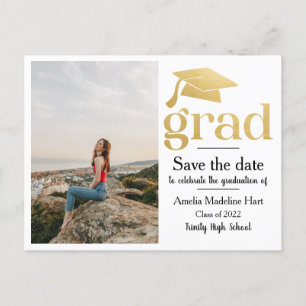 Graduation Faux Gold Foil Save The Date Photo Postcard