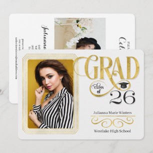Graduation Faux Gold Leaf Class of 2025 Photo Invitation