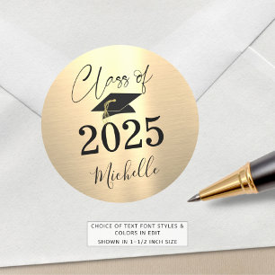 Graduation Faux Metallic Gold Handwritten Script Classic Round Sticker