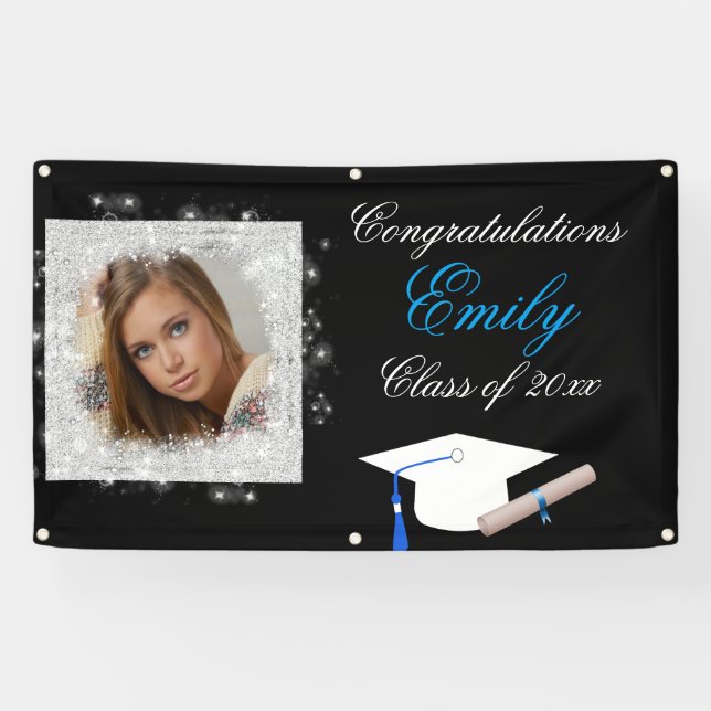 Graduation, Faux Sparkling Glitter, Photo Banner (Horizontal)