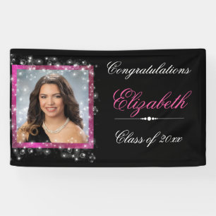 Graduation, Faux Sparkling Glitter, Pink/CUSTOM Banner