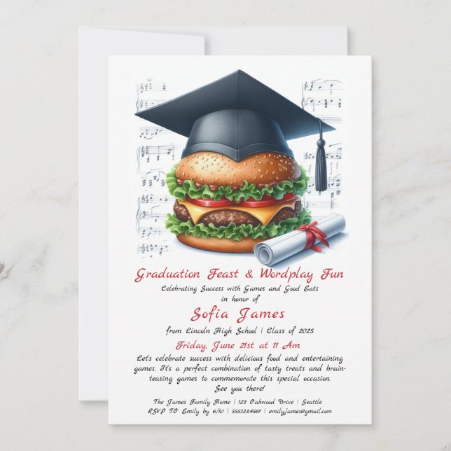 Graduation Feast & Wordplay Fun – A Celebration  Invitation (Front)
