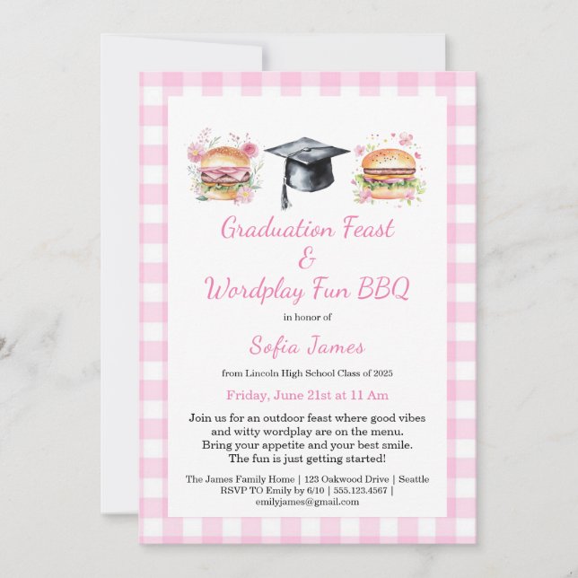Graduation Feast Wordplay Fun BBQ Invitation (Front)