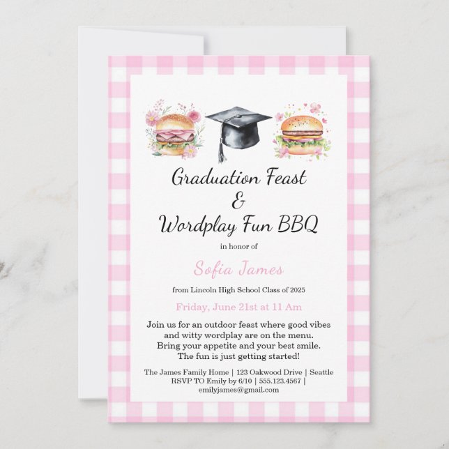 Graduation Feast Wordplay Fun BBQ Invitation (Front)