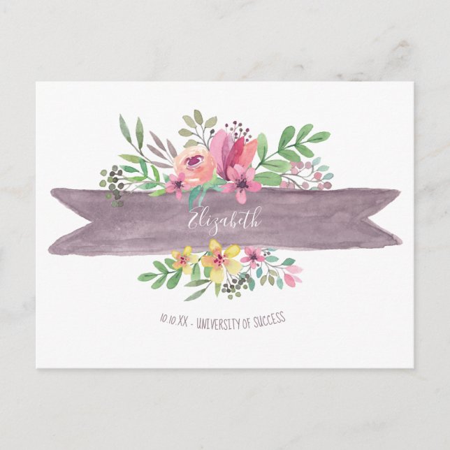 Graduation Floral Flower Save The Date Postcard (Front)