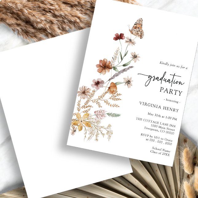Graduation Floral Party Invitation (Graduation Floral Party Invitation with Butterfly by Painted Paperie
)