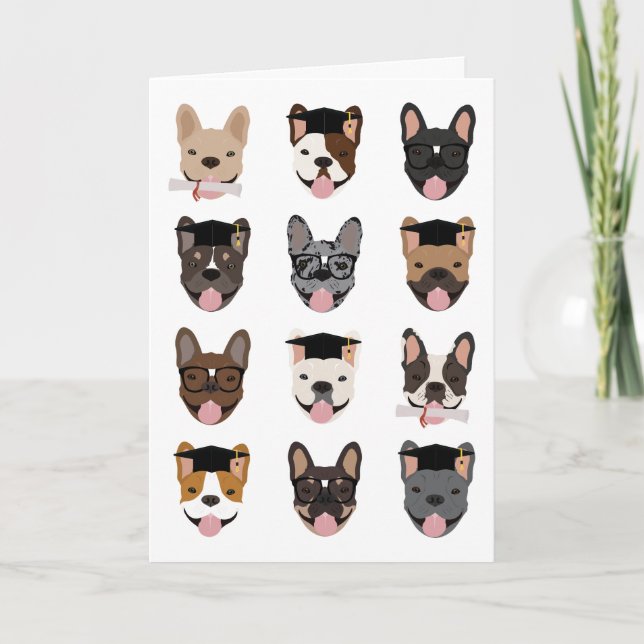 Graduation French Bulldog Faces Card (Front)
