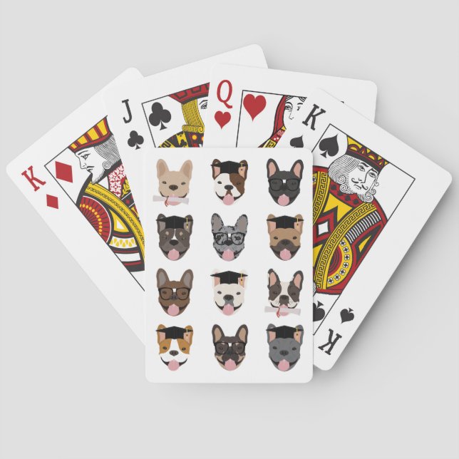 Graduation French Bulldog Faces Playing Cards (Back)