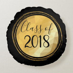 Graduation gift, class of 2018 golden metallic round cushion
