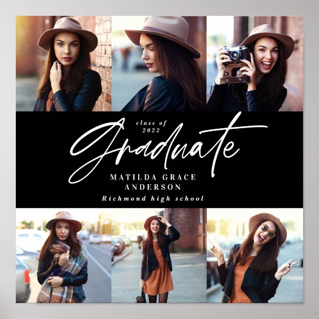 Graduation gift multi photo modern elegant script poster (Front)