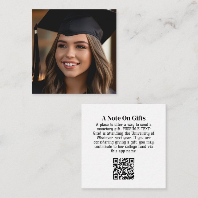 Graduation Gift QR Code with Photo on Front Enclosure Card (Front/Back)