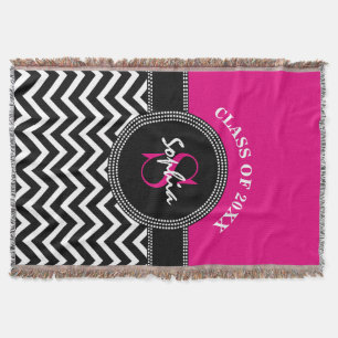 Graduation Girl Hot Pink and Black Class Year Throw Blanket