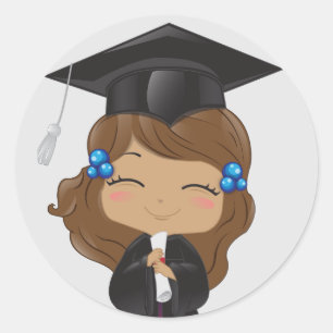 Graduation girl in black classic round sticker