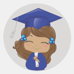 Graduation Girl in Blue Classic Round Sticker
