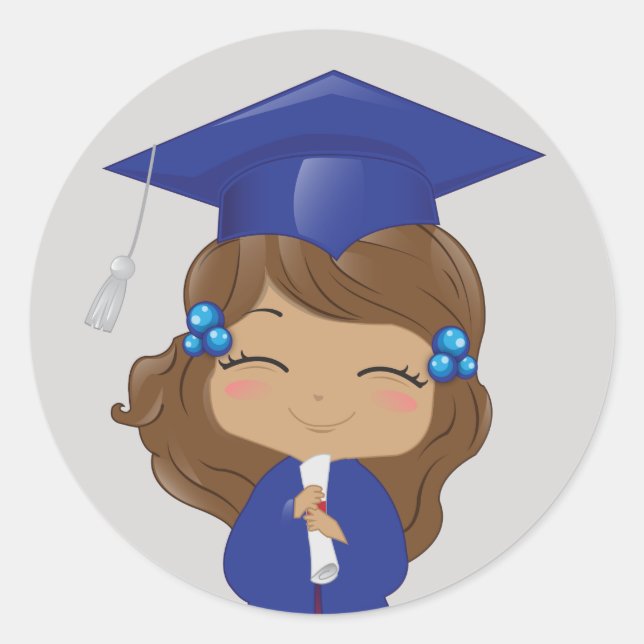 Graduation Girl in Blue Classic Round Sticker (Front)