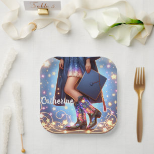 Graduation Girl With Cowboy Boots Custom Paper Plate