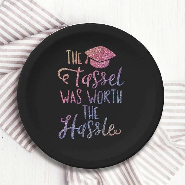 Graduation Girly Chic Stylish Rainbow Glitter Paper Plate (Creator Uploaded)