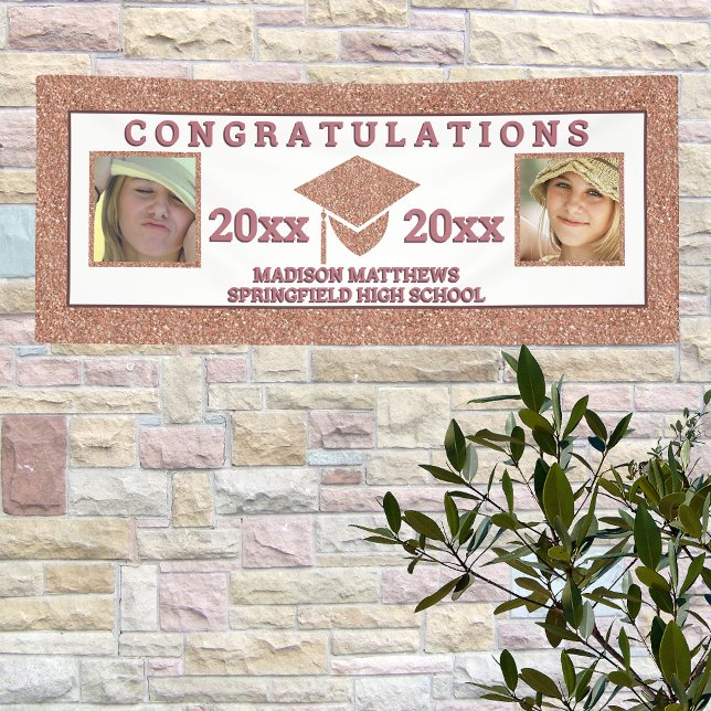 Graduation Glam Rose Gold Congratulations Photo Banner (Creator Uploaded)