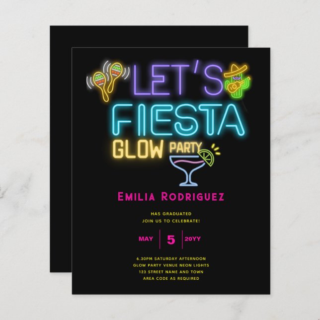 Graduation Glow Party Invitación Fiesta de Neón (Front/Back)