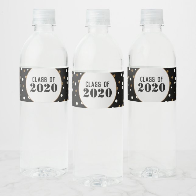 Graduation Gold and Black Custom Class of 2020 Water Bottle Label (Bottles)