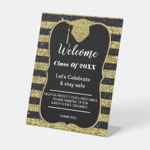 Graduation Gold Black Stripes Party safety Pedestal Sign